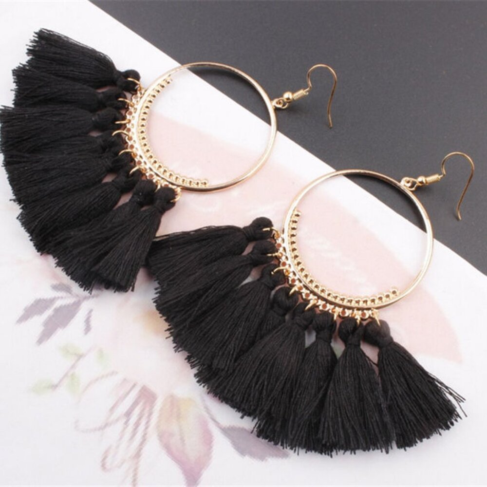 Bohemian Tassel Fashion Earrings Black - Picture 3 of 3